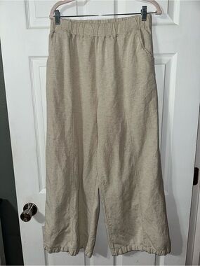 Zenana Outfitters Wide Leg Linen Blend Pants in Light Beige
